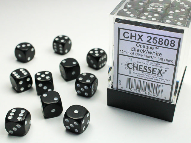 CHX25808 Opaque Black/White 36 d6 set | GrognardGamesBatavia