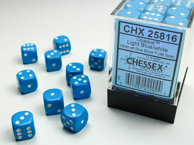 CHX25816 Opaque Light Blue/White 36 d6 set | GrognardGamesBatavia