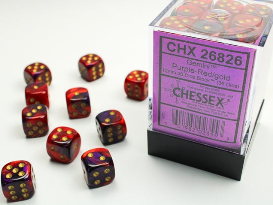 CHX26826 12mm D6 Dice Block: Gemini Purple-Red with Gold | GrognardGamesBatavia