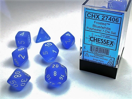 CHX27406 Polyhedral 7-Die Set: Frosted Blue with White | GrognardGamesBatavia