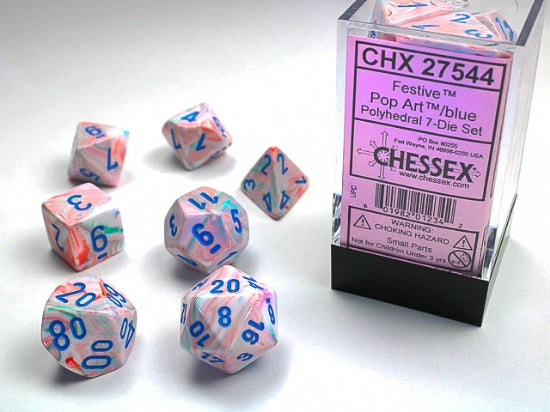 CHX27544 Polyhedral 7-Die Set: Festival Pop Art Blue | GrognardGamesBatavia