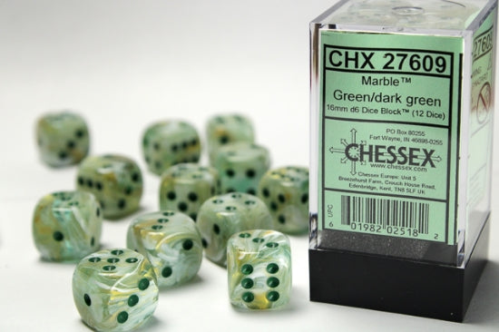 CHX27609 16mm D6 Dice Block: Marble Green with Dark Green | GrognardGamesBatavia