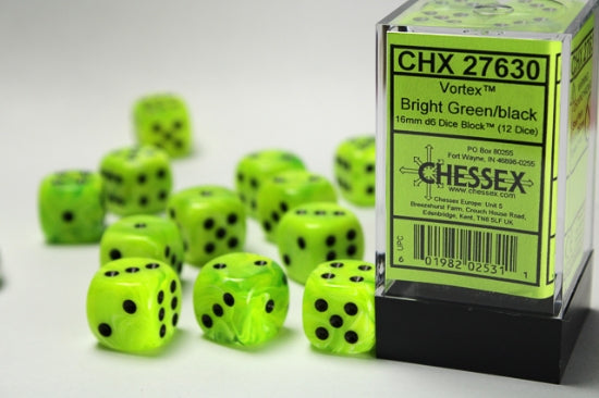 CHX27630 16mm D6 Dice Block: Vortex Bright Green with Black | GrognardGamesBatavia