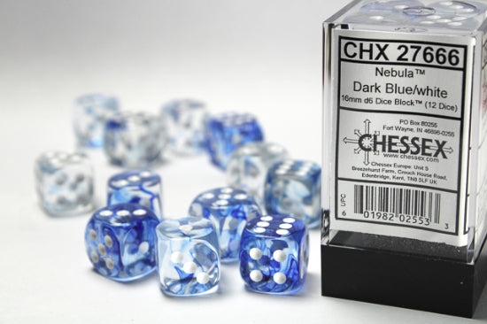 CHX27666 16mm D6 Dice Block: Nebula Dark Blue with White | GrognardGamesBatavia