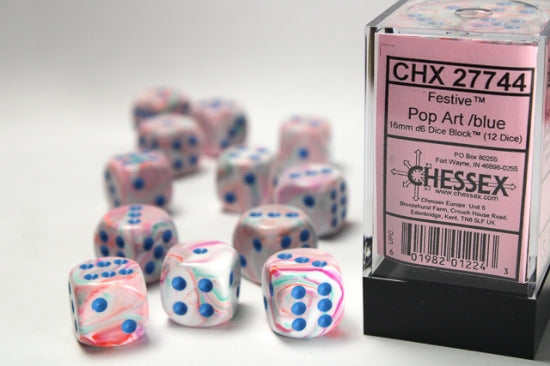 CHX27744 16mm D6 Dice Block: Festive Pop Art with Blue | GrognardGamesBatavia