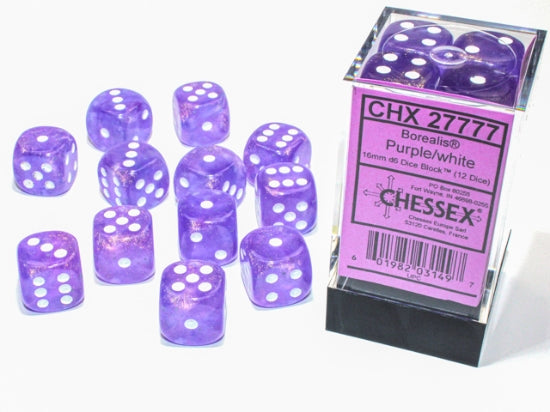 CHX27777 16mm D6 Dice Block: Borealis Purple with White | GrognardGamesBatavia