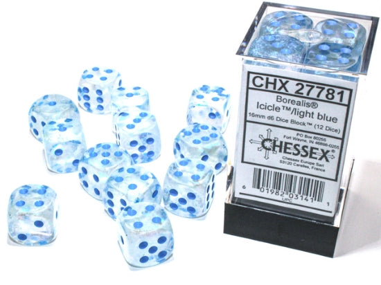 CHX27781 16mm D6 Dice Block: Borealis Icicle with Light Blue | GrognardGamesBatavia