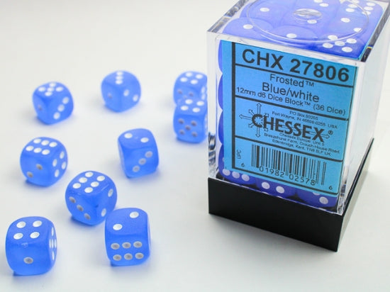 CHX27806 12mm D6 Dice Block: Frosted Blue with White | GrognardGamesBatavia