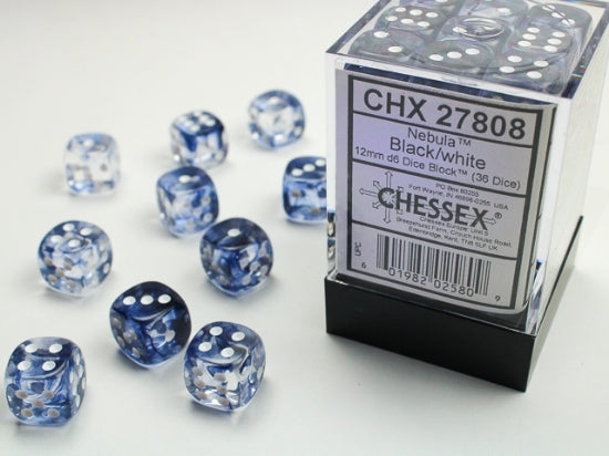 CHX27808 12mm D6 Dice Block: Nebula Black with White | GrognardGamesBatavia