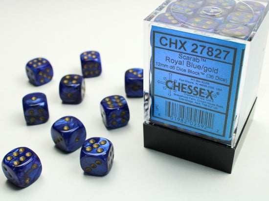 CHX27827 12mm D6 Dice Block: Scarab Royal Blue with Gold | GrognardGamesBatavia