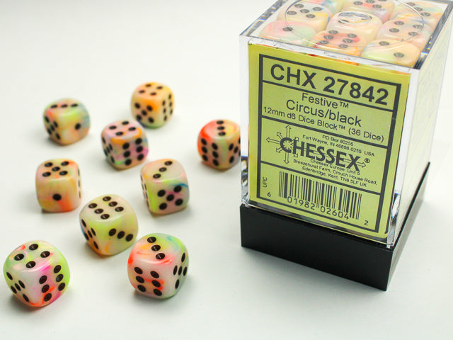 CHX27842 12mm D6 Dice Block: Festive Circus with Black | GrognardGamesBatavia