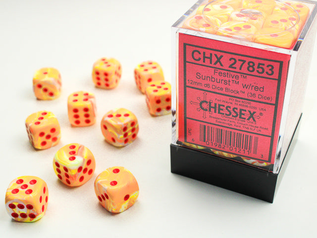 CHX27853 12mm D6 Dice Block: Festive Sunburst with Red | GrognardGamesBatavia