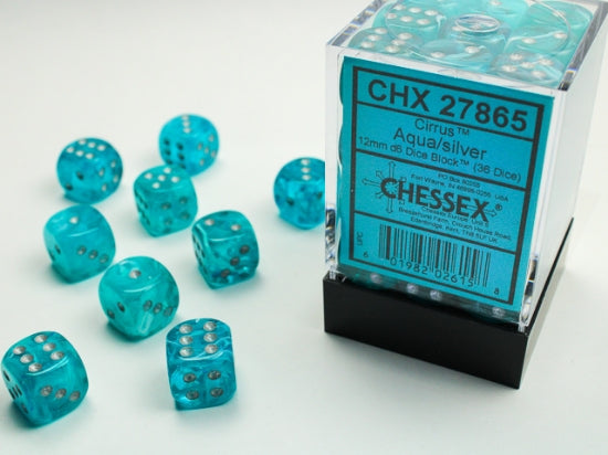 CHX27865 12mm D6 Dice Block: Cirrus Aqua with SIlver | GrognardGamesBatavia