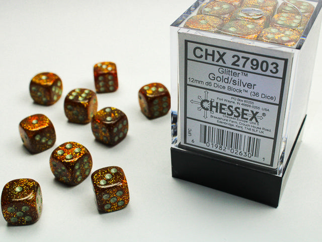 CHX27903 Glitter Gold/Silver 36 d6 set | GrognardGamesBatavia