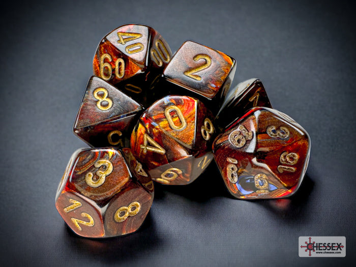 Scarab® Mini-hedral™ Blue Blood™/gold 7-Die Set | GrognardGamesBatavia