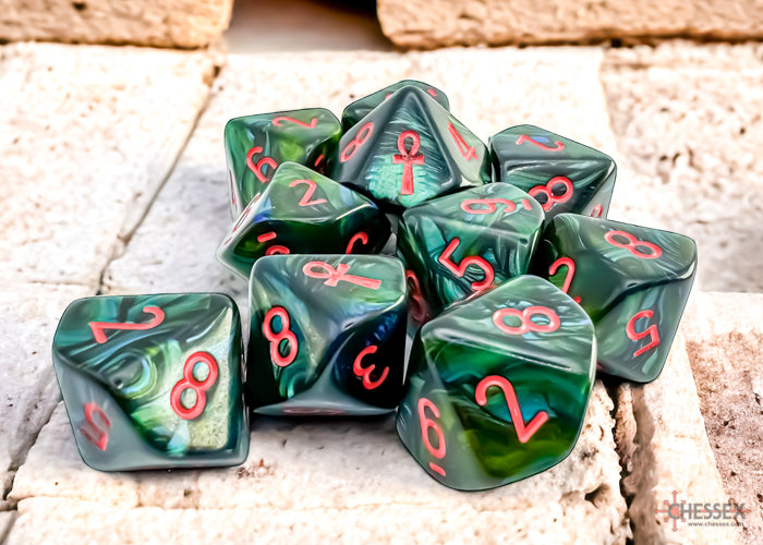 CHX 29025 Scarab Jade/red Ankh Set of Ten d10 Dice | GrognardGamesBatavia