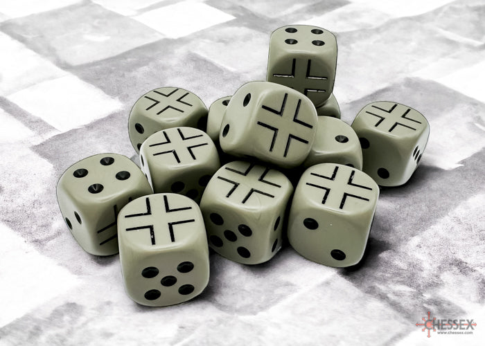 CHX 29061 Germany War Dice Opaque Dark Grey/black 16mm d6 Dice Block (12 dice) | GrognardGamesBatavia