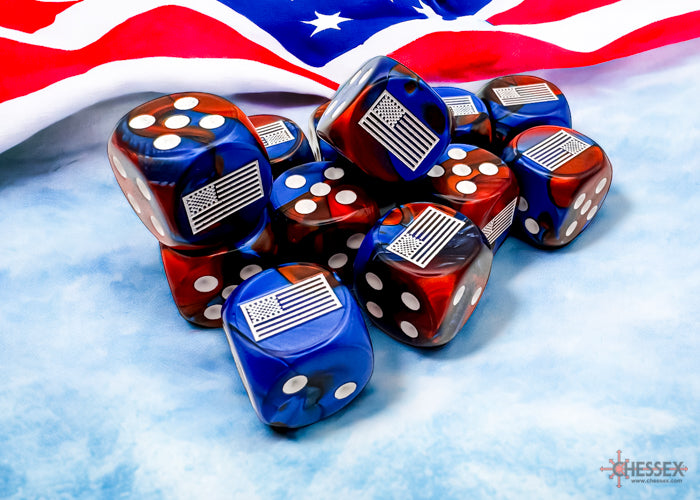 CHX 29065 United States War Dice Gemini Blue-Red/white 16mm d6 Dice Block (12 dice) | GrognardGamesBatavia