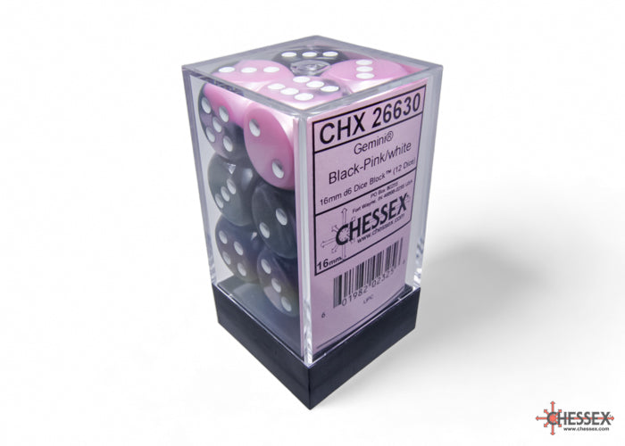 CHX26630 Gemini Black-Pink/white 12 D6 Set | GrognardGamesBatavia