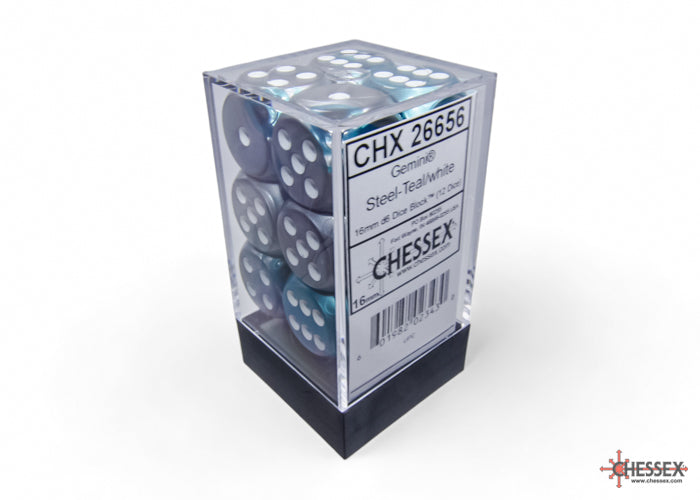 CHX26656 Gemini Steel-Teal/White 12 D6 Set | GrognardGamesBatavia