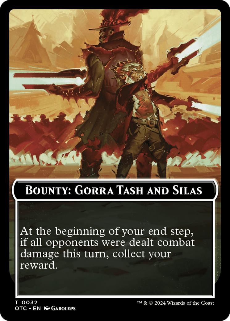 Bounty: Gorra Tash and Silas // Bounty Rules Double-Sided Token [Outlaws of Thunder Junction Commander Tokens] | GrognardGamesBatavia