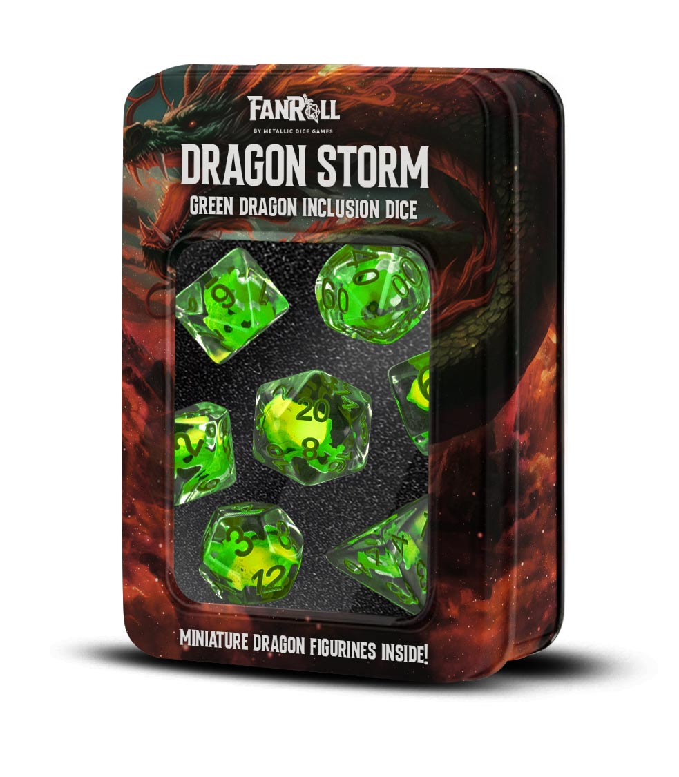 Fanroll Dragon Storm Inclusion Resin Dice: Green Dragon | GrognardGamesBatavia