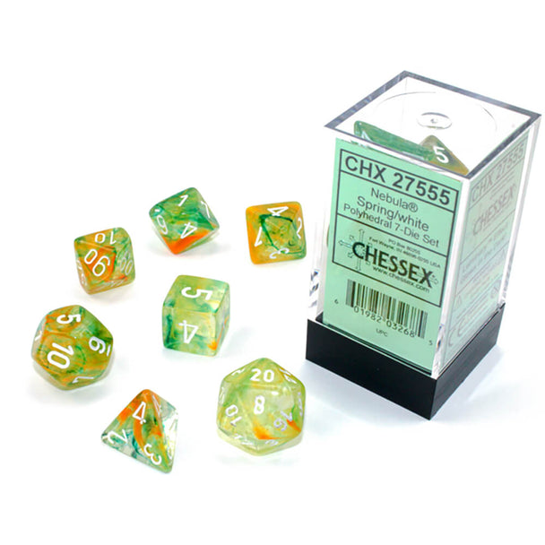 CHX27555 Polyhedral 7-Die Set: Nebula Spring and White | GrognardGamesBatavia