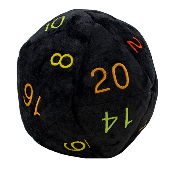 Novelty Plush D20 Black with Rainbow Numbers | GrognardGamesBatavia