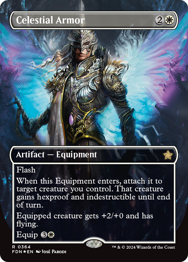 Celestial Armor (Borderless) (Mana Foil) [Foundations] | GrognardGamesBatavia