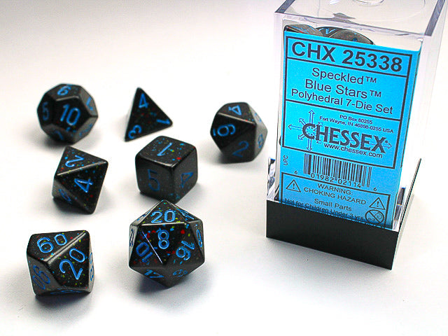 CHX25338 Speckled Blue Stars 7 dice set | GrognardGamesBatavia