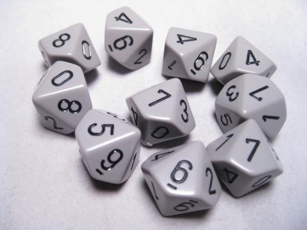 CHX 26210 Opaque Dark Grey/Black Set of Ten d10 Dice | GrognardGamesBatavia