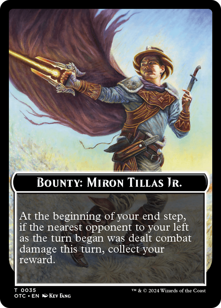 Bounty: Miron Tillas Jr. // Bounty Rules Double-Sided Token [Outlaws of Thunder Junction Commander Tokens] | GrognardGamesBatavia