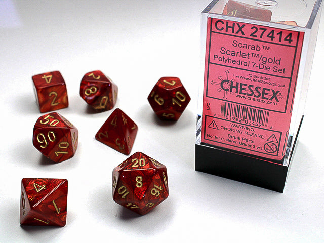 CHX27414 Polyhedral 7-Die Set: Scarab Scarlet with Gold | GrognardGamesBatavia