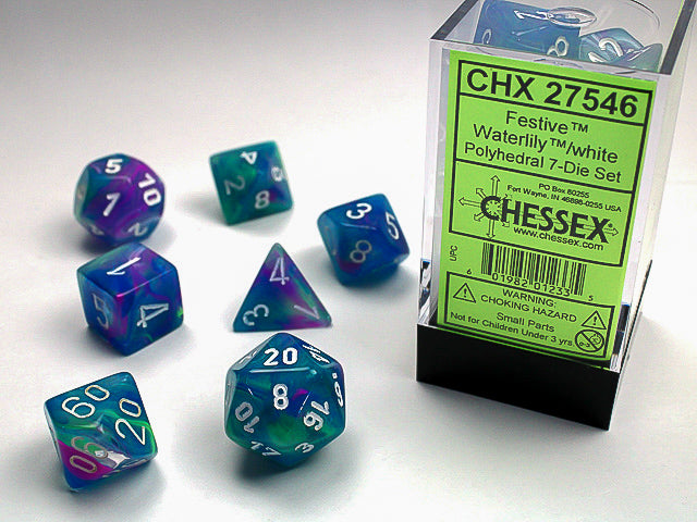 CHX27546 Polyhedral 7-Die Set: Festive Waterlily with White | GrognardGamesBatavia