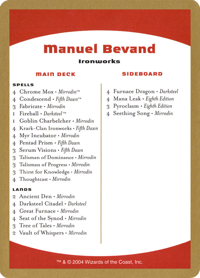 Manuel Bevand Decklist [World Championship Decks 2004] | GrognardGamesBatavia