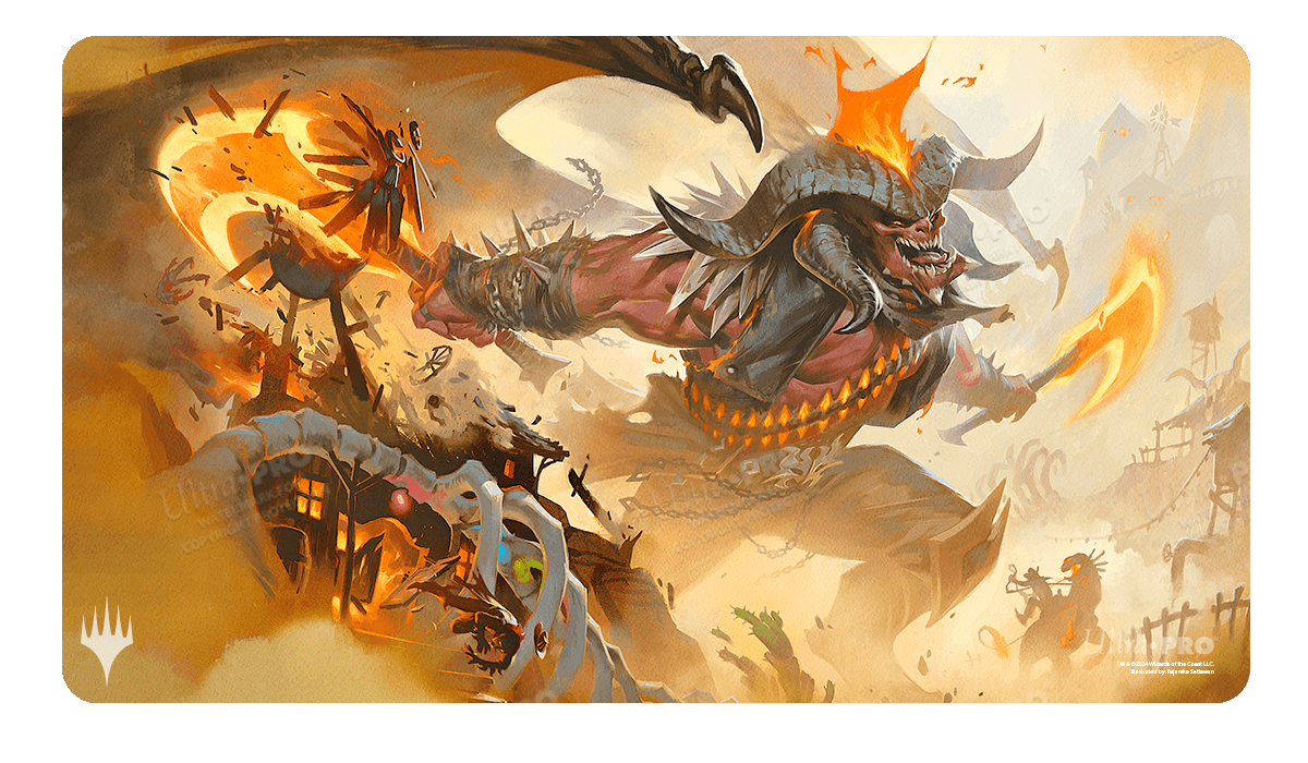 OUTLAWS OF THUNDER JUNCTION RAKDOS, THE MUSCLE STANDARD GAMING PLAYMAT KEY ART FOR MAGIC: THE GATHERING | GrognardGamesBatavia