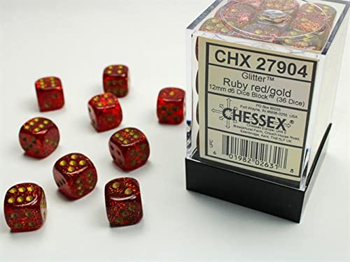 CHX27904 12mm D6 Dice Block: Glitter Ruby Red with Gold | GrognardGamesBatavia