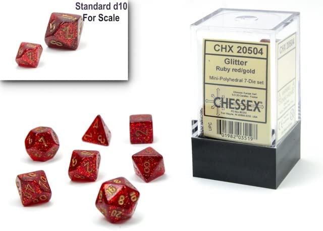 CHX20504 Mini Dice Glitter Ruby Red/Gold | GrognardGamesBatavia