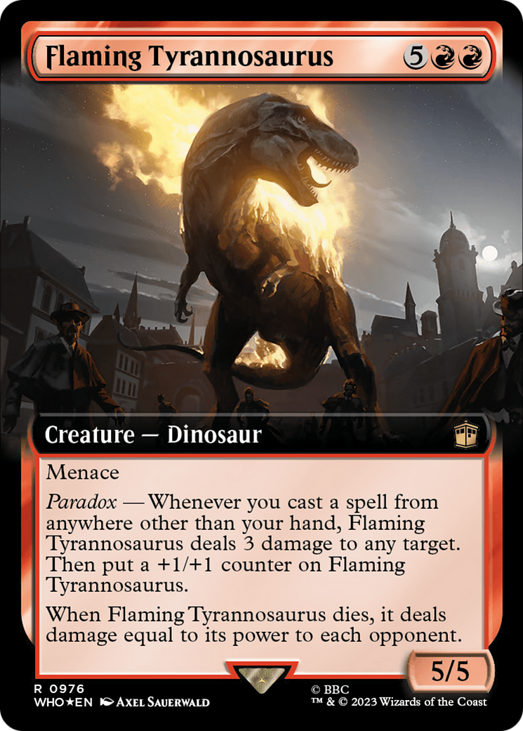 Flaming Tyrannosaurus (Extended Art) (Surge Foil) [Doctor Who] | GrognardGamesBatavia