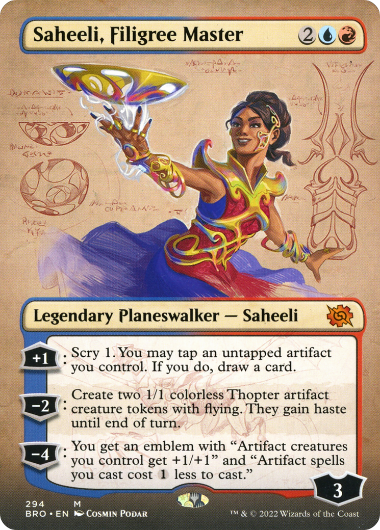 Saheeli, Filigree Master (Borderless Alternate Art) [The Brothers' War] | GrognardGamesBatavia
