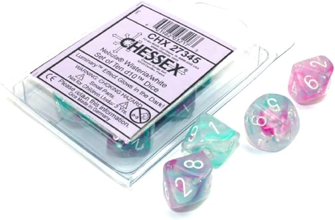 Chessex Nebula Wisteria/white Set of Ten d10 Dice | GrognardGamesBatavia