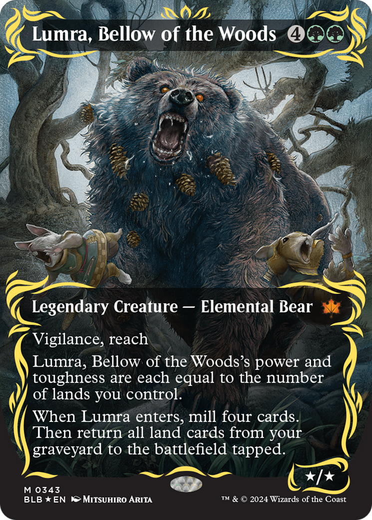 Lumra, Bellow of the Woods (Borderless) (Raised Foil) [Bloomburrow] | GrognardGamesBatavia