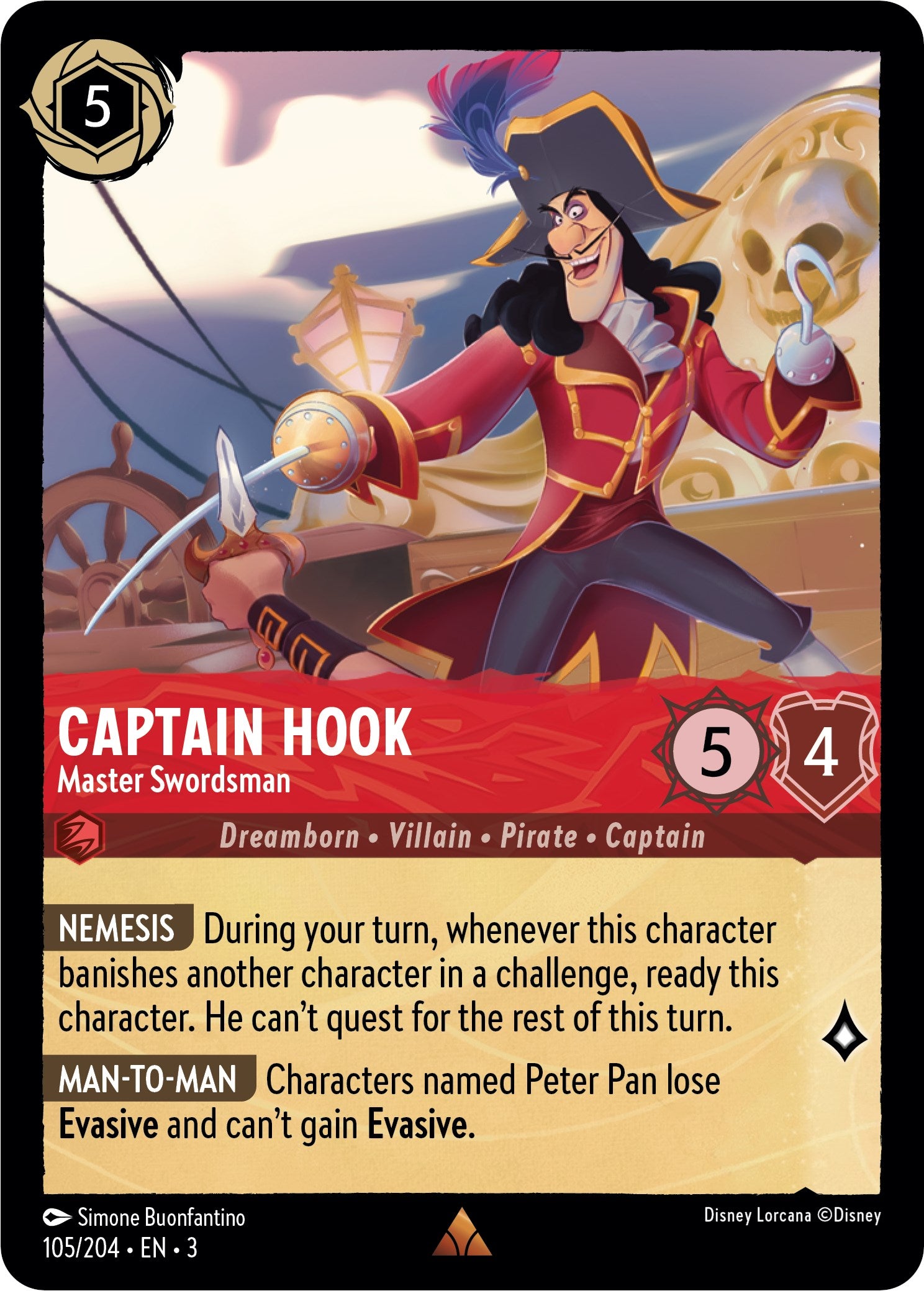 Captain Hook - Master Swordsman (105/204) [Into the Inklands] | GrognardGamesBatavia