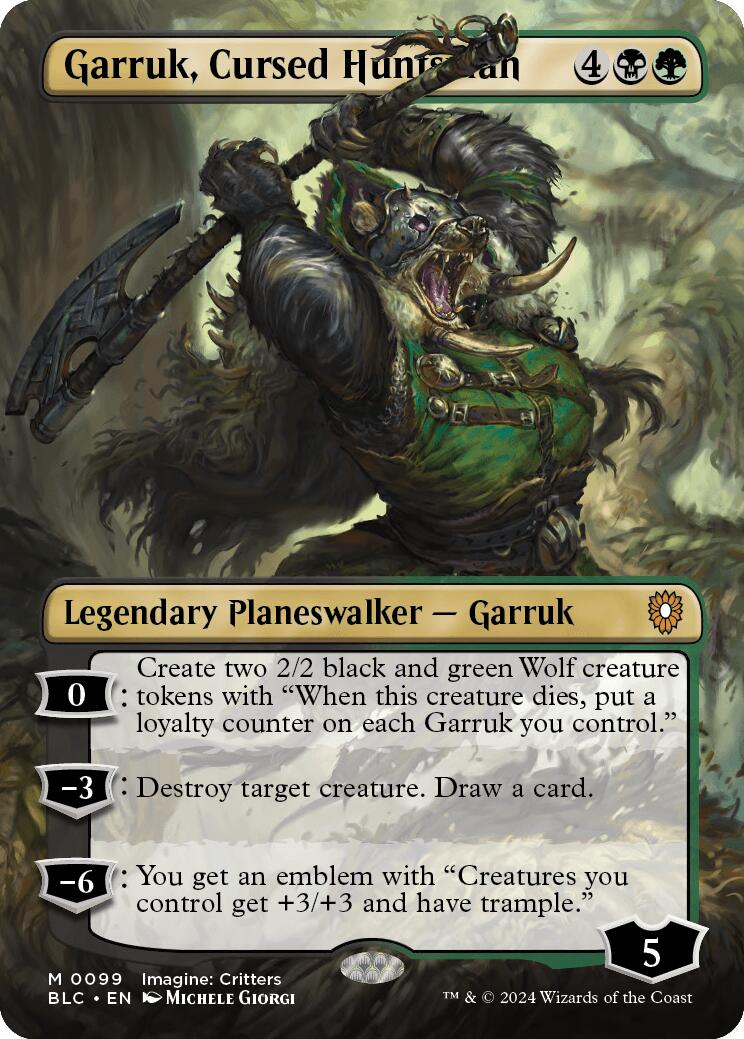 Garruk, Cursed Huntsman (Borderless) [Bloomburrow Commander] | GrognardGamesBatavia