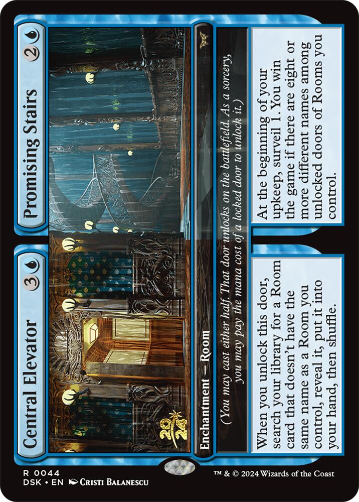 Central Elevator // Promising Stairs [Duskmourn: House of Horror Prerelease Promos] | GrognardGamesBatavia