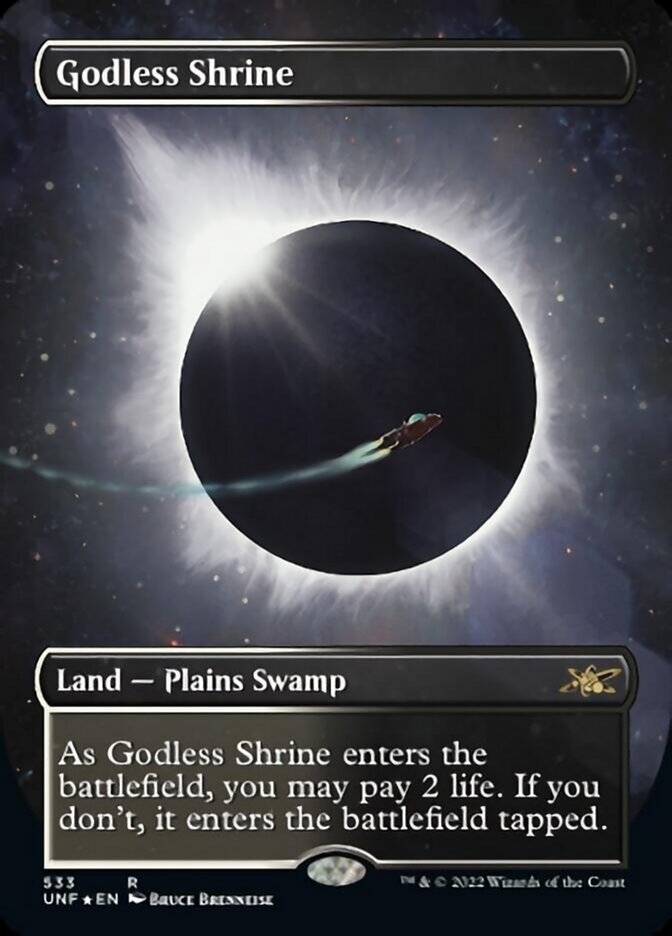 Godless Shrine (Borderless) (Galaxy Foil) [Unfinity] | GrognardGamesBatavia