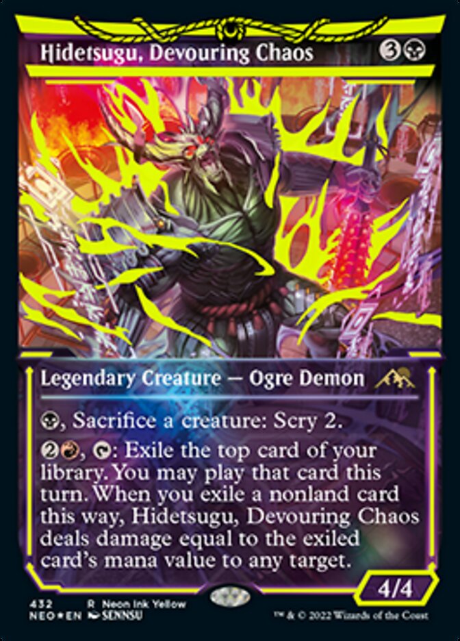 Hidetsugu, Devouring Chaos (Neon Ink Yellow) [Kamigawa: Neon Dynasty] | GrognardGamesBatavia