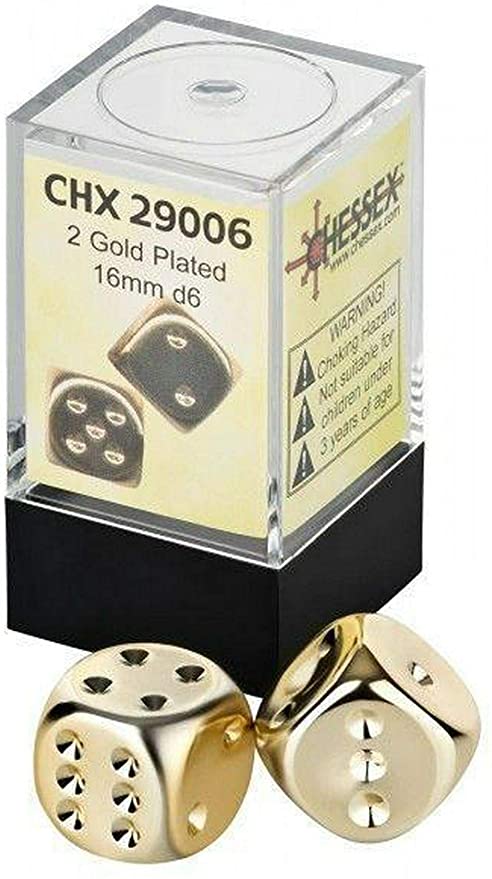 CHX 29006 Gold Metallic D6 16mm 2 Dice Set | GrognardGamesBatavia