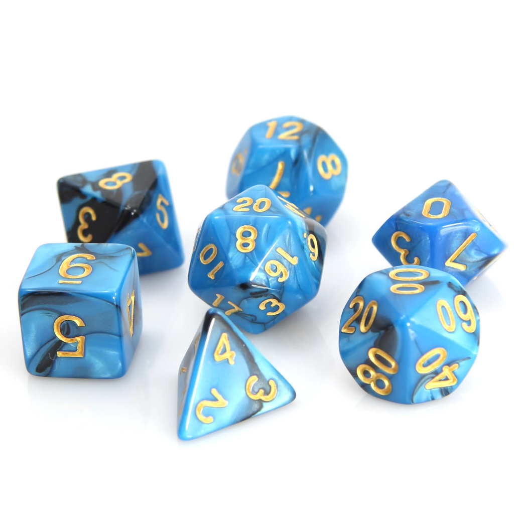 7pc RPG Set - Blue and Black Marble | GrognardGamesBatavia