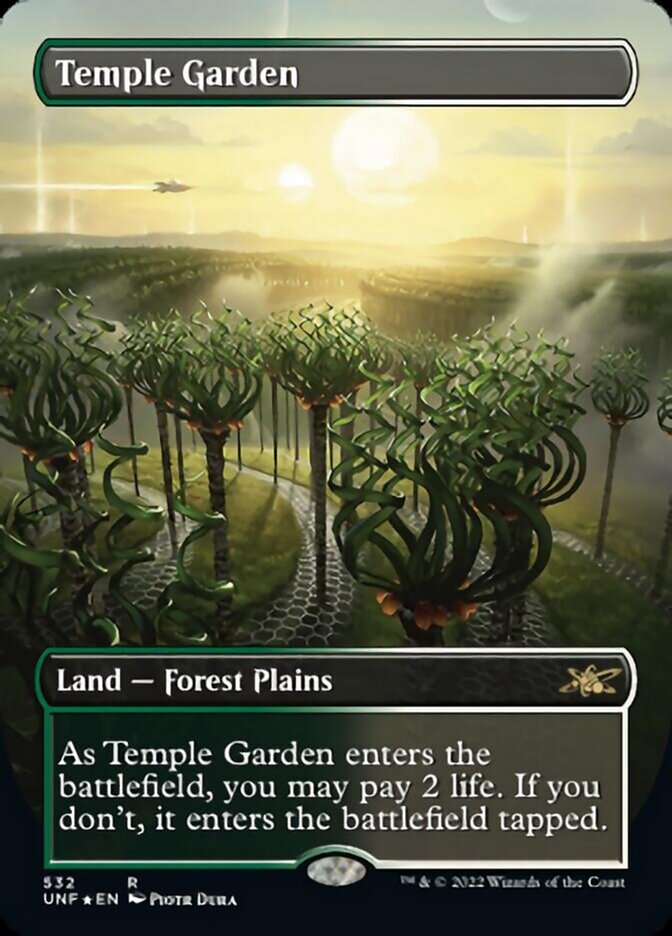 Temple Garden (Borderless) (Galaxy Foil) [Unfinity] | GrognardGamesBatavia